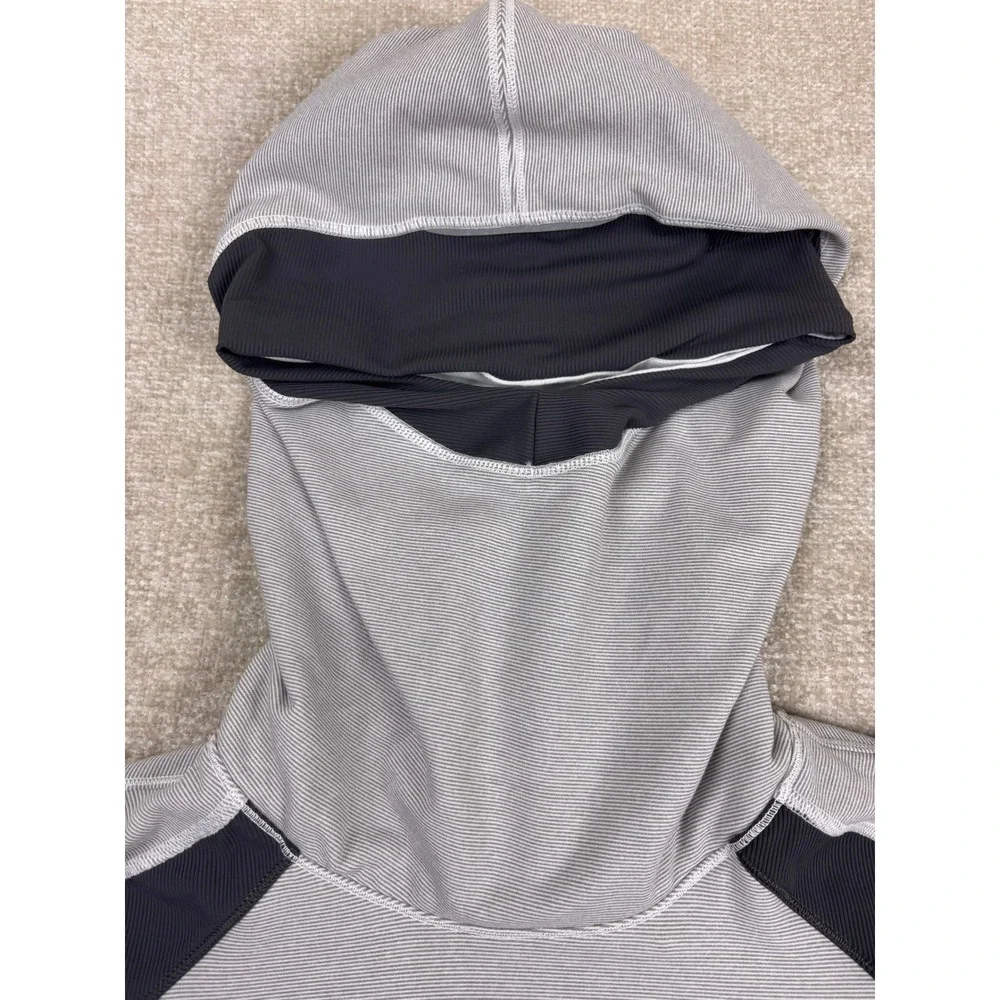 Lululemon Athletica Grey Striped Scuba Neck Gaiter Hoodie Womens 8 Activewear